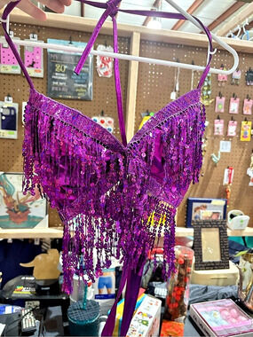 Purple Sequin Fringe Bikini Top